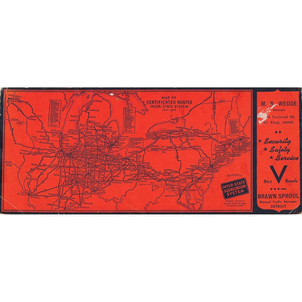Vintage 1942 Ink Blotter Inter-State System Trucking Map WWII Buy Bonds - Picture 1 of 2